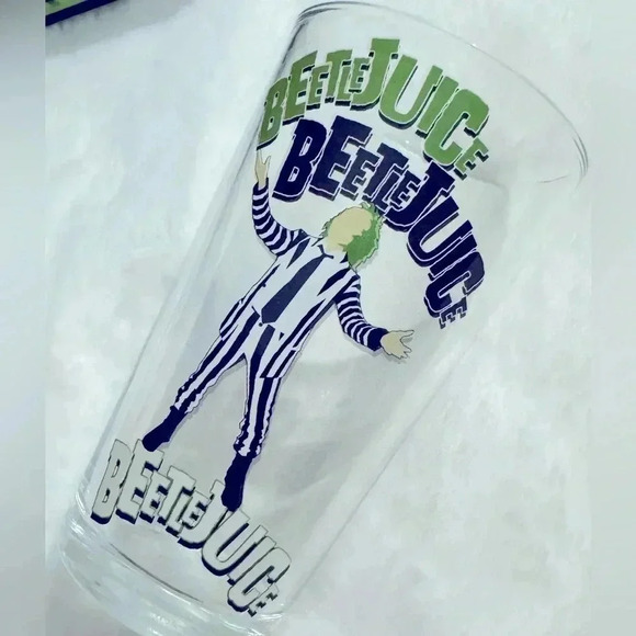 NEW Beetle Juice Pint Glass Cup Halloween Spooky Decor 16oz - Picture 1 of 11